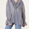 Pure Cotton Frill Striped Blouse