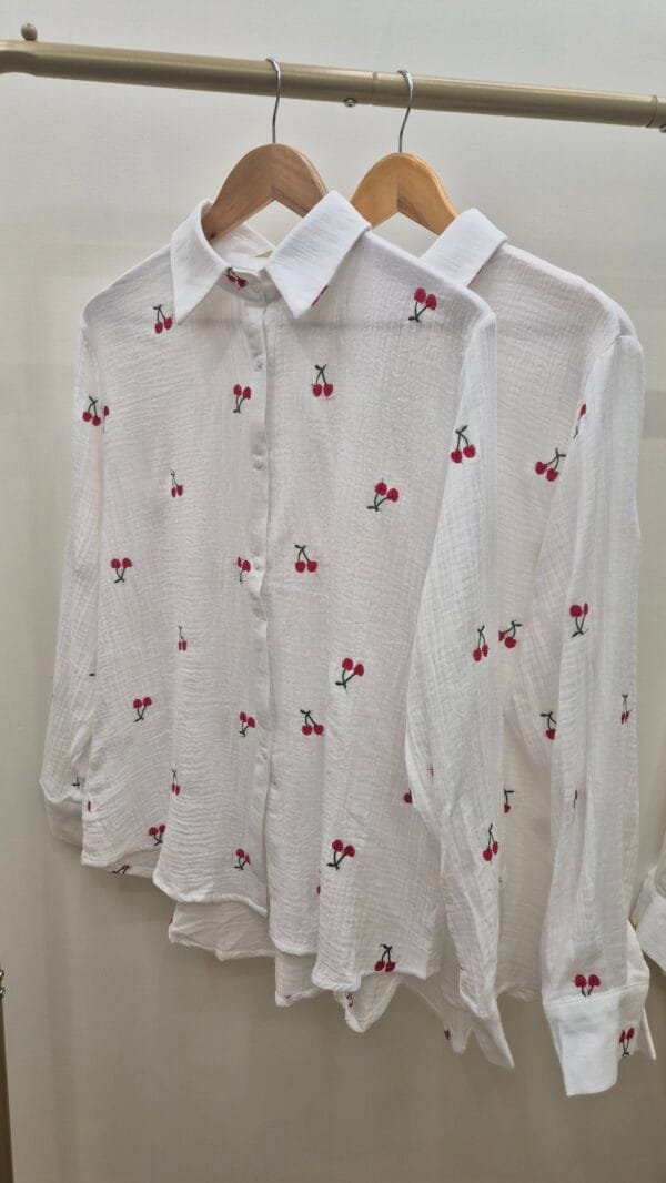 Cherry Embroidered Cotton Shirt