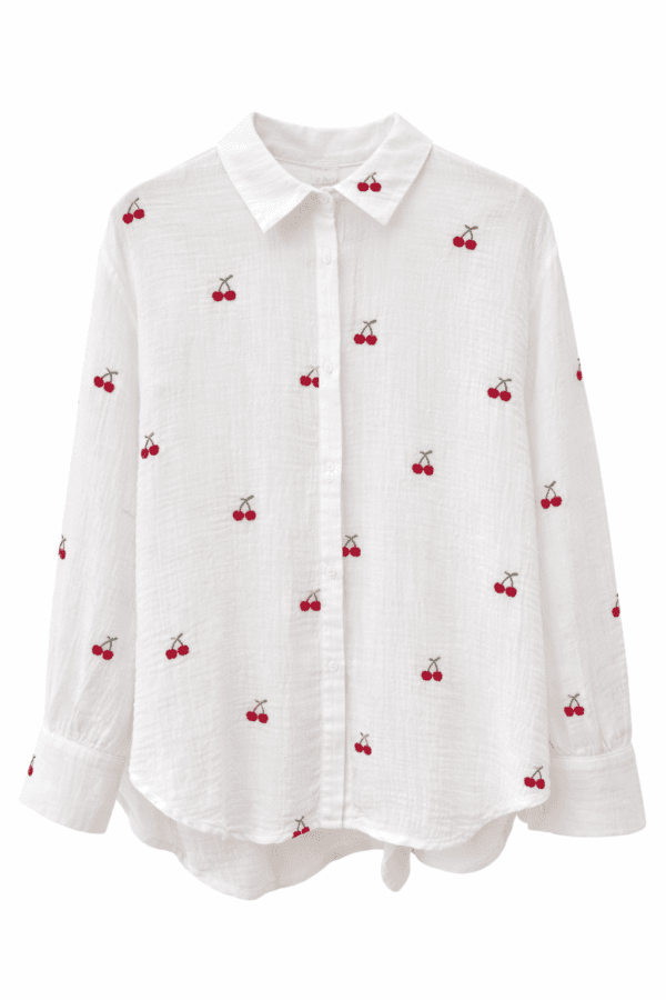 Cherry Embroidered Cotton Shirt