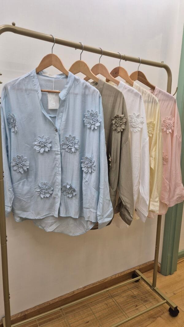 3D Floral Appliqué Button Blouse