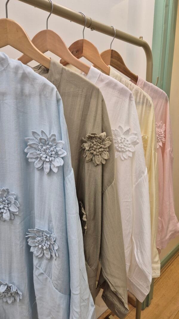 3D Floral Appliqué Button Blouse