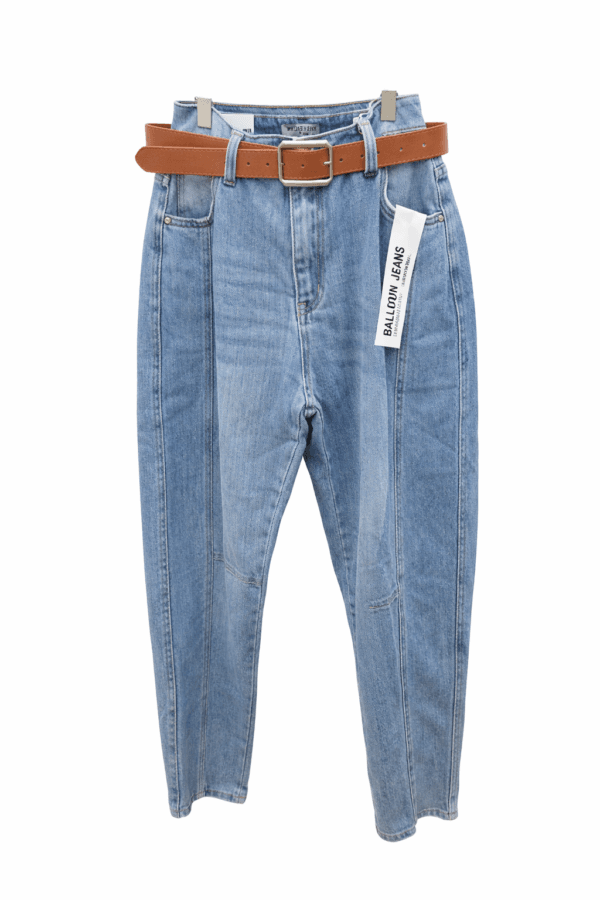 Light Wash Balloon Jeans with Tan Belt