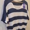 Navy & Cream Striped V Neck Short Sleeve Knit