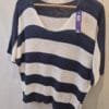 Navy & Cream Striped V Neck Short Sleeve Knit