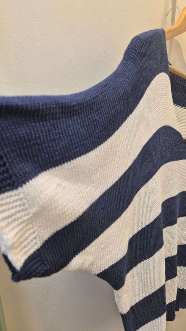 Navy & Cream Striped V Neck Short Sleeve Knit