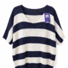 Navy & Cream Striped V Neck Short Sleeve Knit