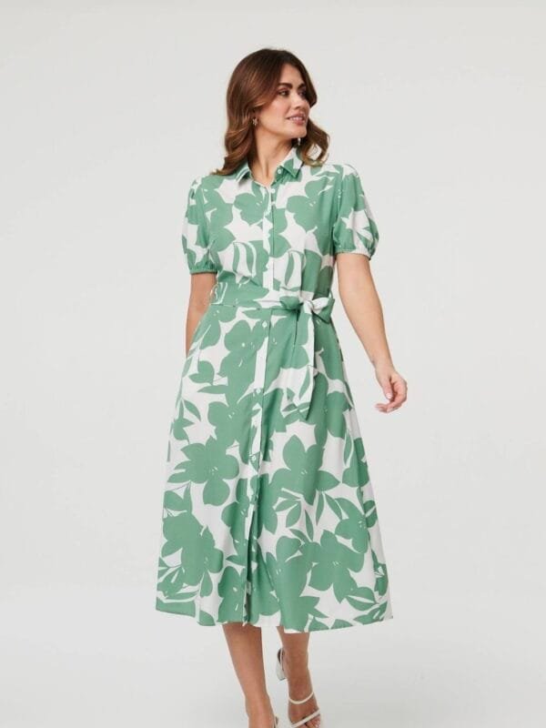 2026/03/1000409408.jpg Sage Floral Tie Waist Shirt Dress