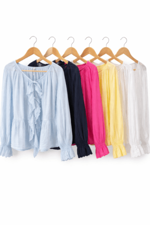 Frill Tie Front Cotton Blouse