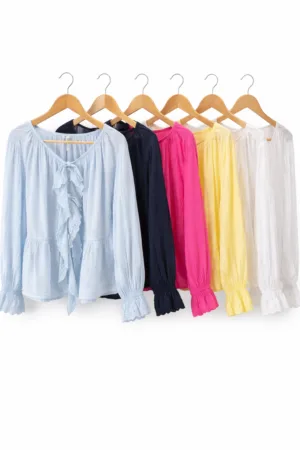 Frill Tie Front Cotton Blouse