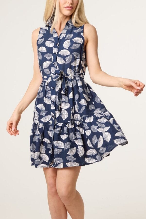 Godet Hem Sleeveless Shirt Dress