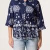 Navy Floral Cinch Tie Shirt