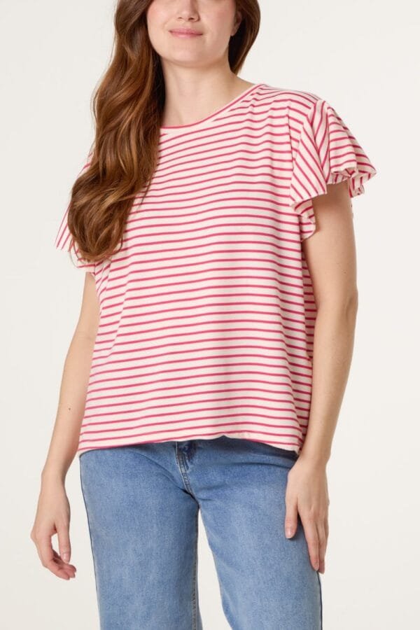 Flutter Sleeve Cotton Stripe T-Shirt