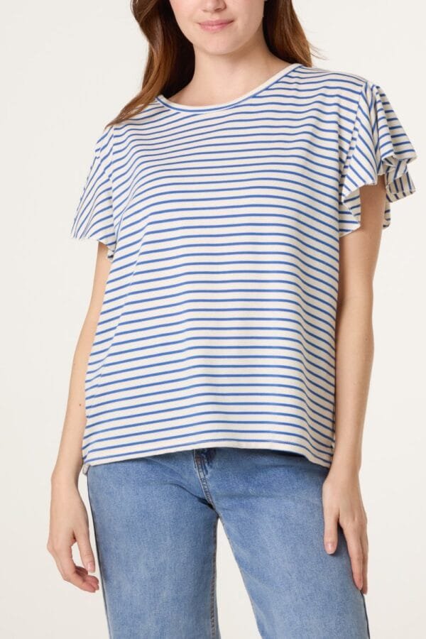 Flutter Sleeve Cotton Stripe T-Shirt