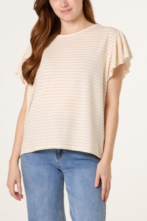 Flutter Sleeve Cotton Stripe T-Shirt