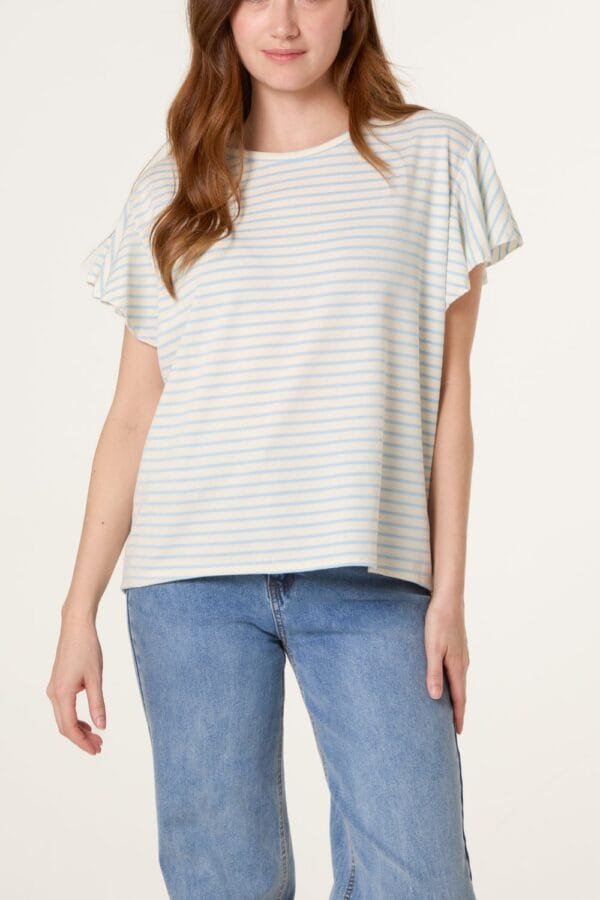 Flutter Sleeve Cotton Stripe T-Shirt