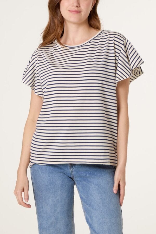 Flutter Sleeve Cotton Stripe T-Shirt