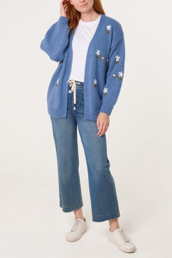 2026/03/1000412057.jpg Denim Blue Cardigan With Embroidered Flowers