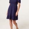 Navy Shirred Bust Smock Mini Dress