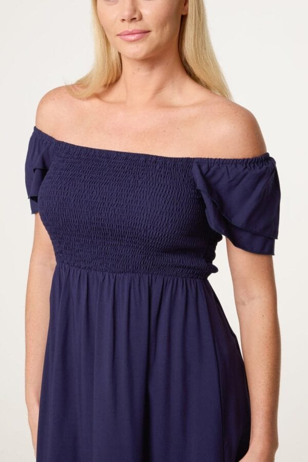 Navy Shirred Bust Smock Mini Dress