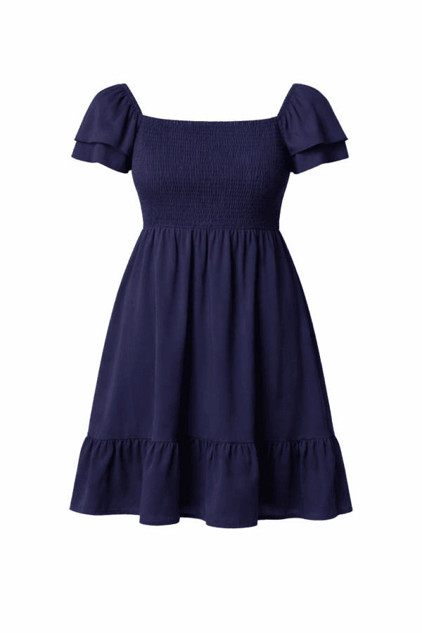 Navy Shirred Bust Smock Mini Dress