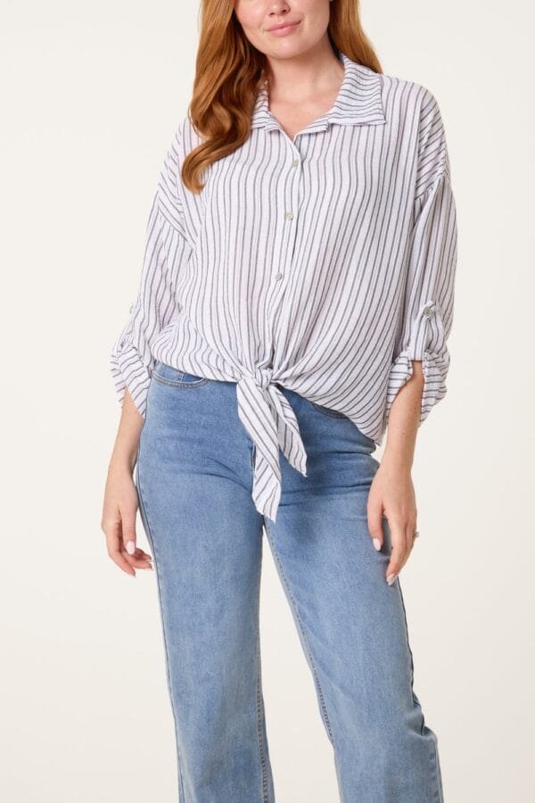 2026/03/1000412270.jpg Tie Front Stripe Cotton Blend Shirt