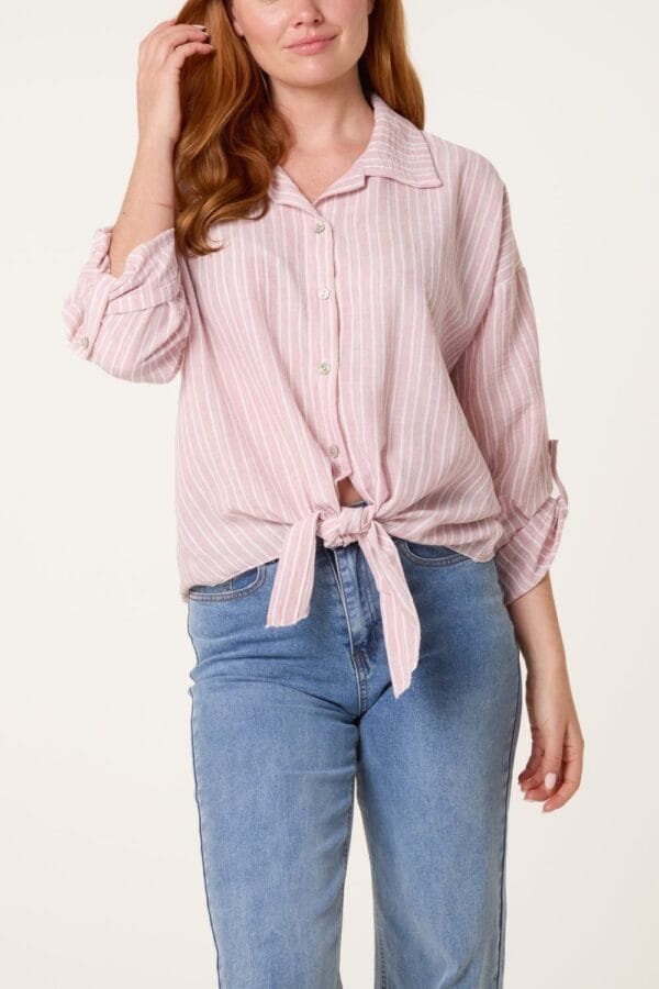2026/03/1000412273.jpg Tie Front Stripe Cotton Blend Shirt