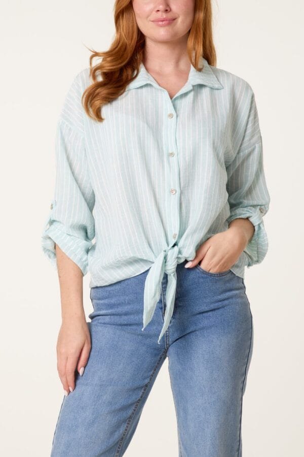 2026/03/1000412277.jpg Tie Front Stripe Cotton Blend Shirt