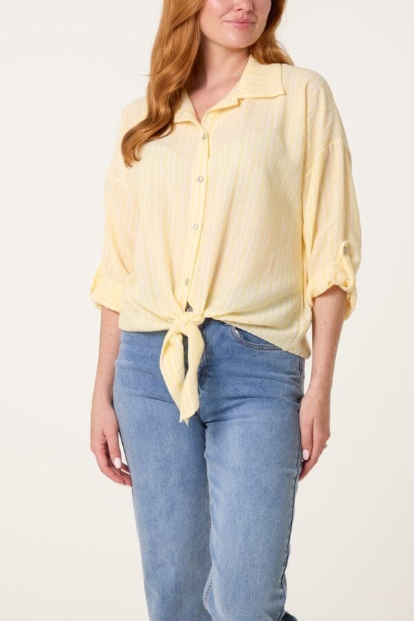 2026/03/1000412278.jpg Tie Front Stripe Cotton Blend Shirt