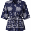 Navy Floral Cinch Tie Shirt