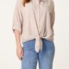 Tie Front Stripe Cotton Blend Shirt