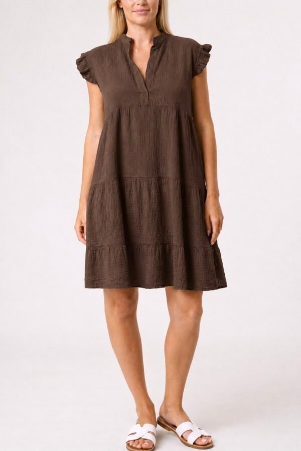 2026/03/1000472735.jpg Frill Sleeve Cheesecloth Tiered Dress