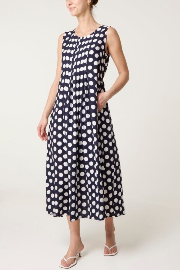 Navy Polka Dot Midi Dress