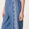 Embroidered Denim Look Wide Leg Trousers