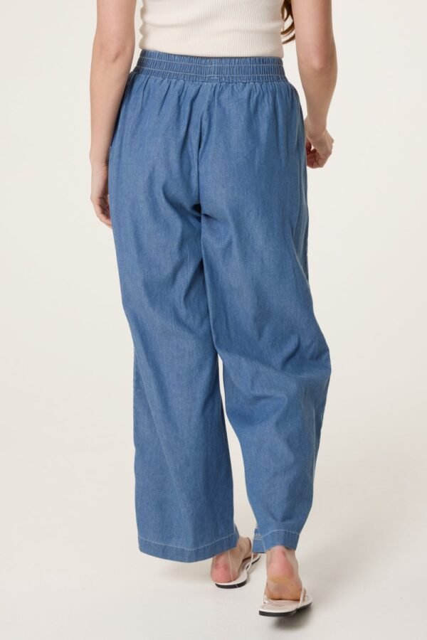 Embroidered Denim Look Wide Leg Trousers