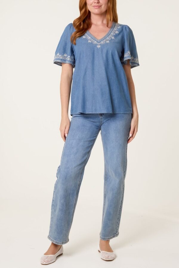 2026/04/1000418318.jpg Embroidered Neckline Denim Top