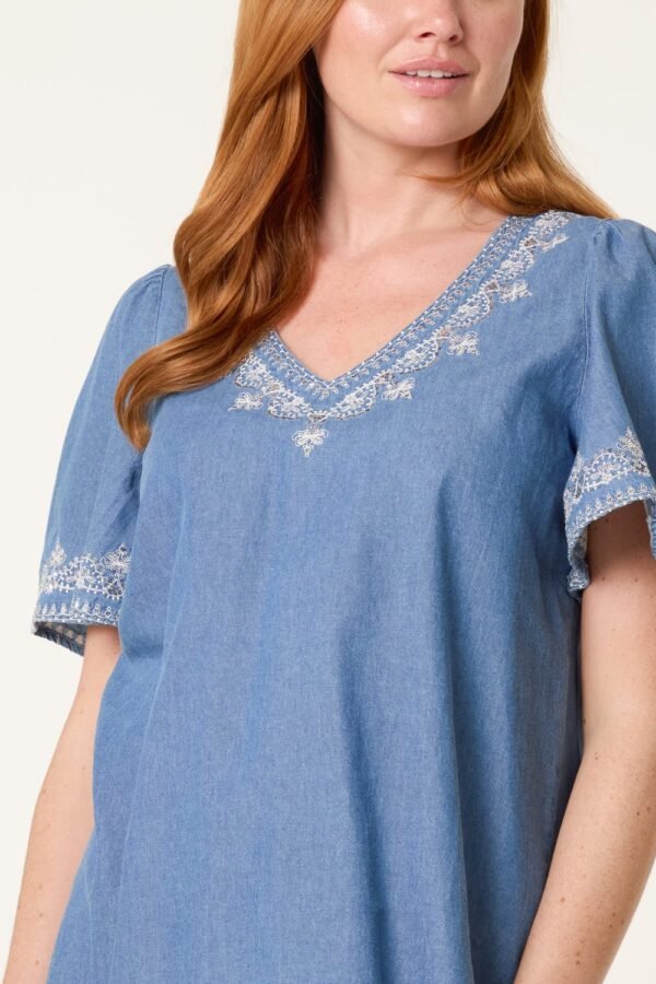 2026/04/1000418319-1.jpg Denim Look Embroidered V-Neck Blouse