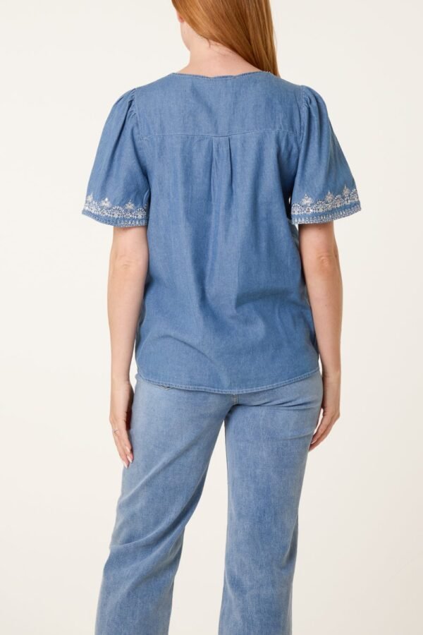 2026/04/1000418320-1.jpg Denim Look Embroidered V-Neck Blouse