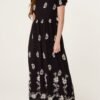 Black Embroidered Midi Dress
