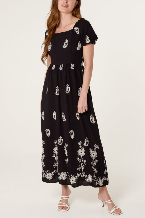 Black Embroidered Midi Dress