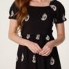Black Embroidered Midi Dress