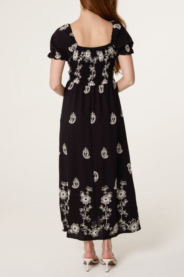 Black Embroidered Midi Dress