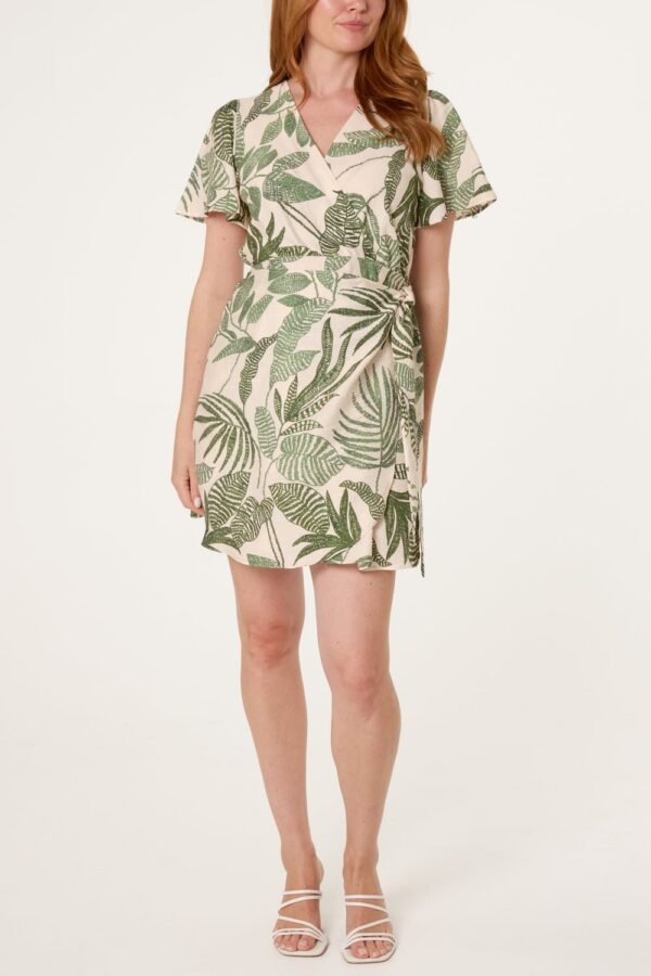 2026/04/1000418351.jpg Green Leaf Print Wrap Dress