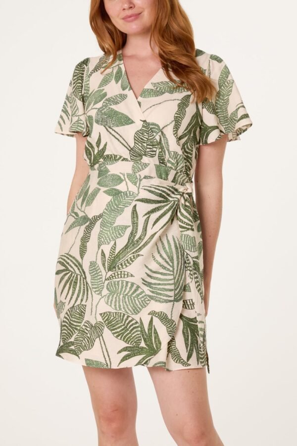 2026/04/1000418352.jpg Green Leaf Print Wrap Dress