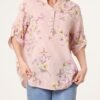 Grandad Collar Floral Cotton Blouse