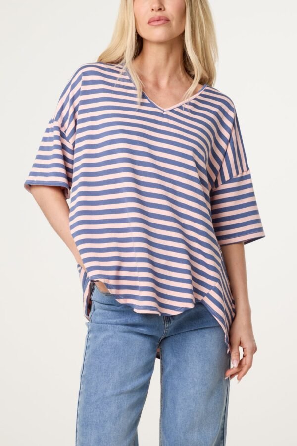 2026/04/1000418376.jpg Relaxed V-Neck Stripe Top