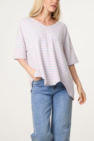 2026/04/1000418378.jpg Relaxed V-Neck Stripe Top