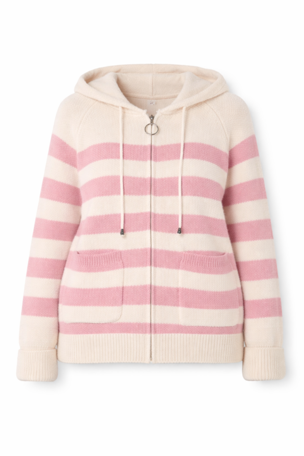 2026/04/1000418588.png Striped Cosy Knit Hoodie - Pink