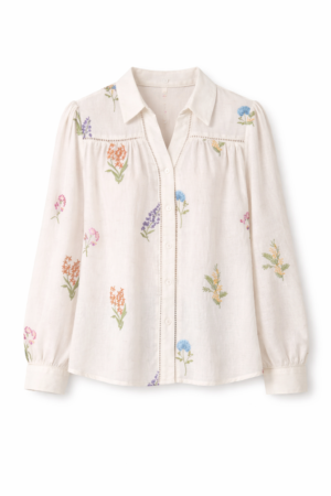 Floral Embroidered Button Blouse