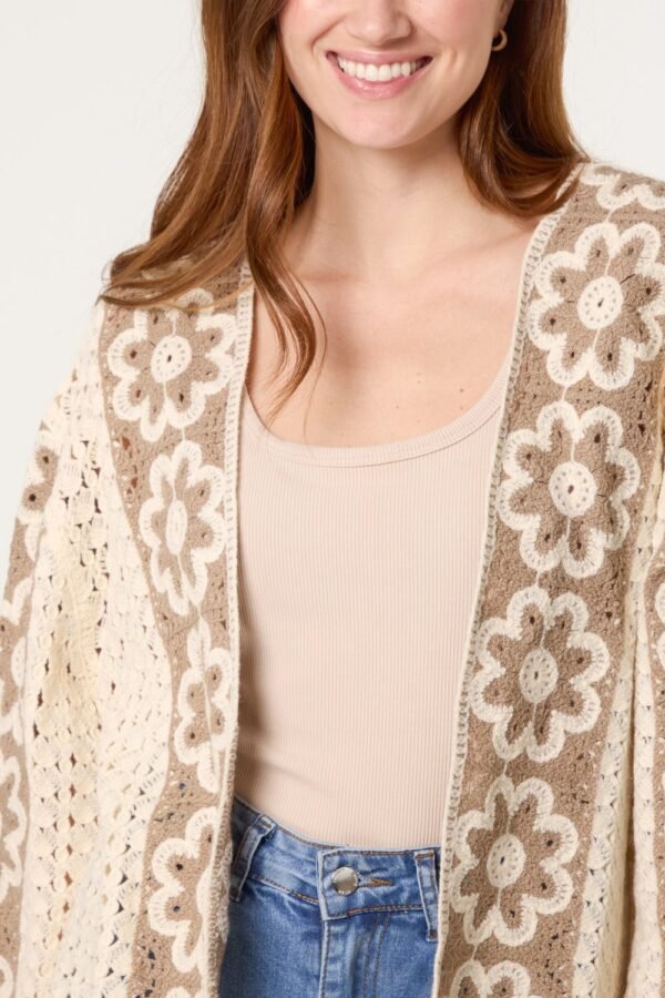 Floral Wide Sleeve Crochet Cardigan – Mocha
