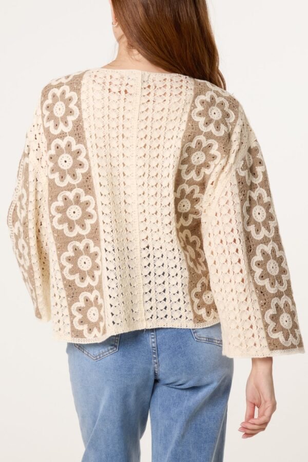 Floral Wide Sleeve Crochet Cardigan – Mocha